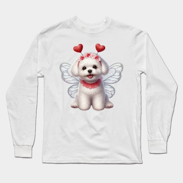 Valentine Fairy Bichon Frisé Dog Long Sleeve T-Shirt by Chromatic Fusion Studio